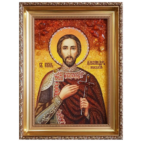Икона из янтаря "Святой князь Александр Невский" 30x40