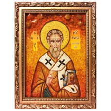 Икона из янтаря "Святой Мирон Чудотворец" 15x20