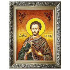 Икона из янтаря "Святой мученик Виктор Дамасский" 15x20