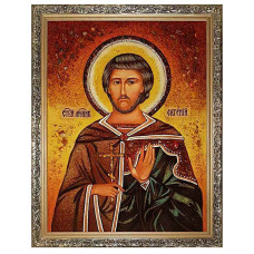 Икона из янтаря "Святой мученик Евгений" 15x20