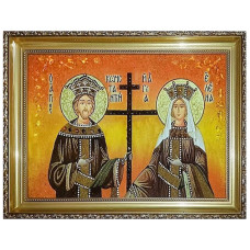 Икона из янтаря "Святые царь Константин и царица Елена" 15x20
