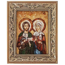Икона из янтаря "Святые Адриан и Наталия" 15x20