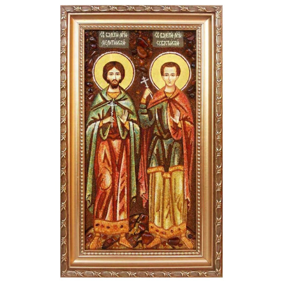 Икона из янтаря "Святые Валерий Мелинский и Валерий Севастийский" 40x60