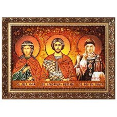 Икона из янтаря "Святые мученица Юлия, Александр Невский и великая княгиня Ольга" 15x20