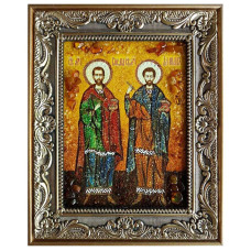 Икона из янтаря "Святые мученики Косма и Дамиан" 15x20 Икона из янтаря "Святые мученики Косма и Дамиан" 15x20
