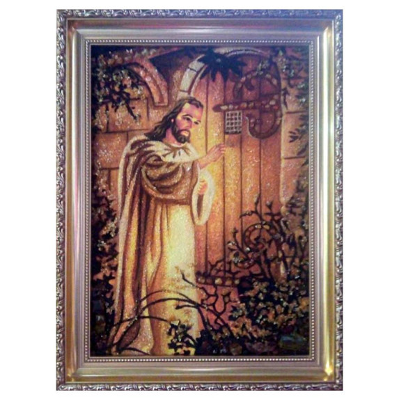 Икона из янтаря "Иисус стучится в дверь" 30x40