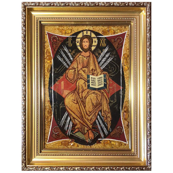 Икона из янтаря "Спас в Силах" 15x20