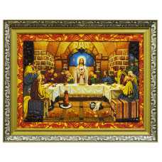 Икона из янтаря "Тайная вечеря" с орнаментом 20x30