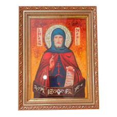 Икона из янтаря "Преподобный Симеон Столпник" под стеклом 15x20