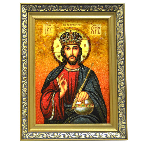 Икона из янтаря "Спаситель Господь Вседержитель" 15x20