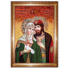 Икона из янтаря "Святые благоверные князь Петр и княгиня Феврония" 15x20