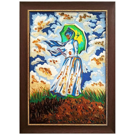 Картина из янтаря "Барышня с зонтом" 60x80