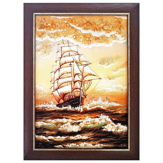 Картина из янтаря "Белый парусник" 20x30