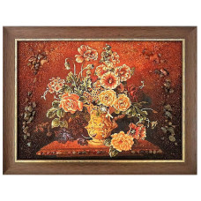Картина из янтаря "Букет цветов садовых" 20x30