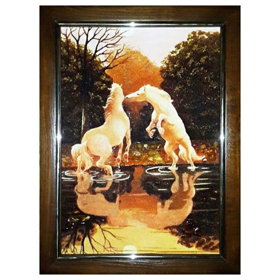 Картина из янтаря "Пара лошадей" 20x30