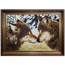 Картина из янтаря "Пара влюбленных волков" 20x30