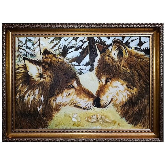 Картина из янтаря "Пара влюбленных волков" 40x60