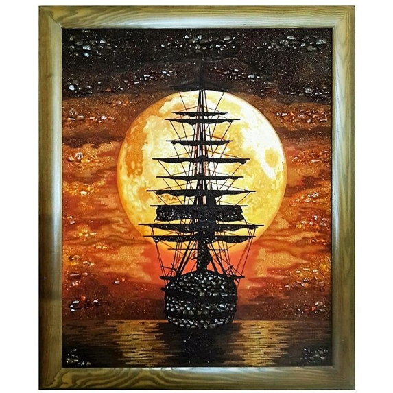 Картина из янтаря "Парусник на фоне полной луны" 20x30 Картина из янтаря "Парусник на фоне полной луны" 20x30