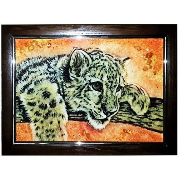 Картина из янтаря "Снежный барс на ветке" 40x60