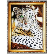 Картина из янтаря "Снежный барс" 20x30 Картина из янтаря "Снежный барс" 20x30