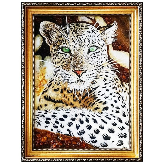 Картина из янтаря "Снежный барс" 60x80