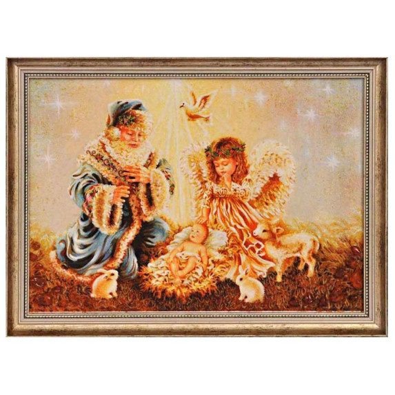 Картина из янтаря "Святой Николай с детьми" 30x40