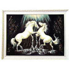 Картина из янтаря "Танец белых коней" 20x30
