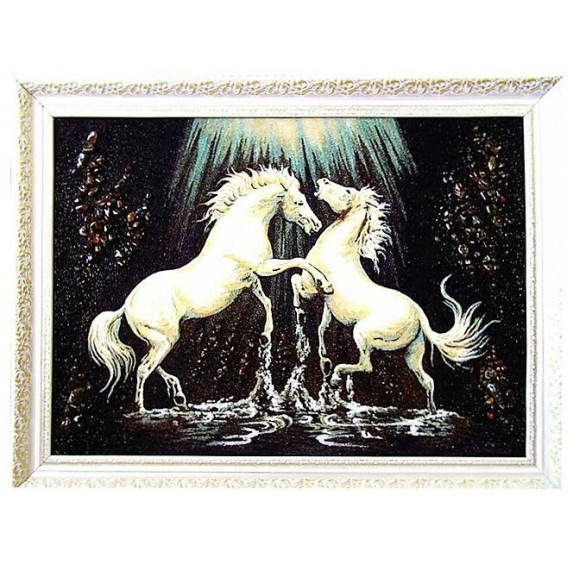 Картина из янтаря "Танец белых коней" 20x30