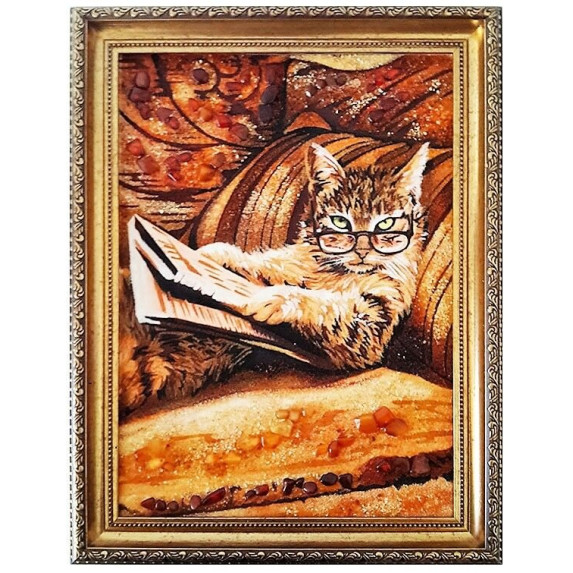 Картина из янтаря "Умный кот" 20x30