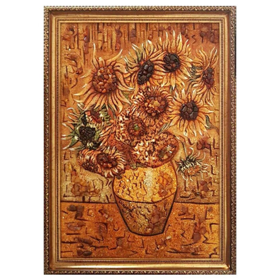Картина из янтаря "Ваза с подсолнухами" 80x120