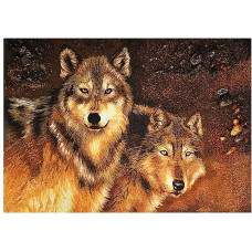 Картина из янтаря "Волк и волчица" 20x30