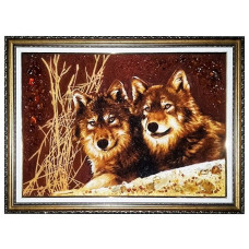 Картина из янтаря "Волки" 20x30