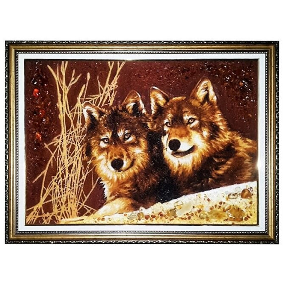 Картина з бурштину "Вовки" 20x30 Картина з бурштину "Вовки" 20x30