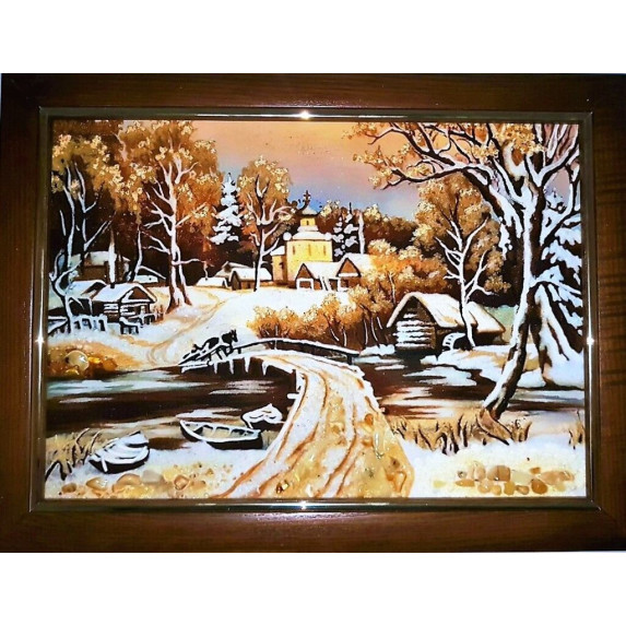 Картина из янтаря "Первый снег" 20x30