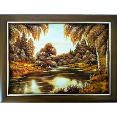 Картина из янтаря "Река в осеннем лесу" 20x30 Картина из янтаря "Река в осеннем лесу" 20x30