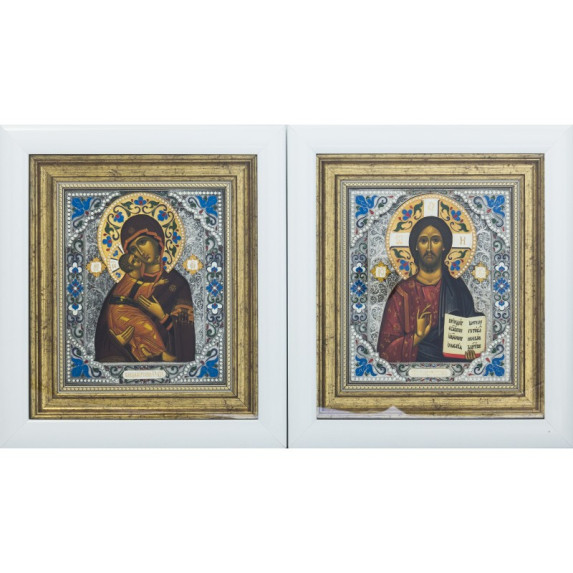 Серебряная венчальная пара "Спаситель и Богородица" Серебряная венчальная пара "Спаситель и Богородица"