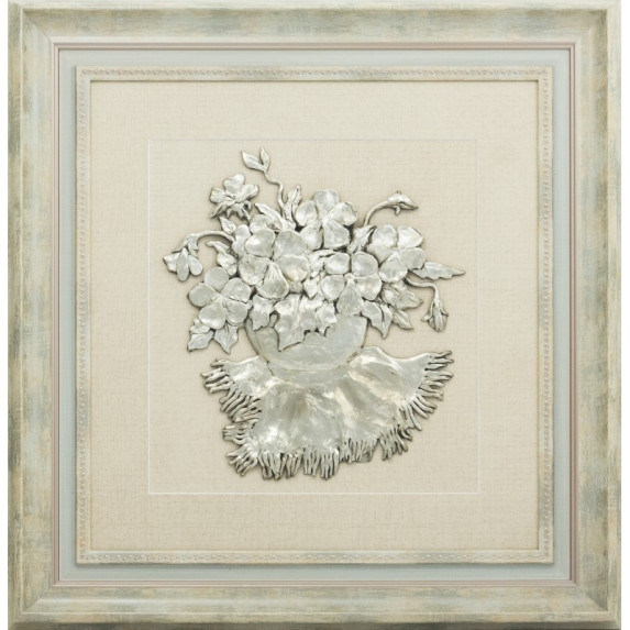 Картина из серебра "Анютины глазки в горшке"